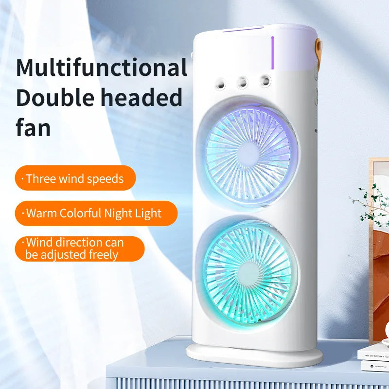 Dual Head Portable Desktop Fan With Night Light
