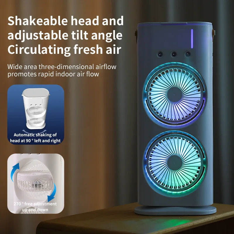 Dual Head Portable Desktop Fan With Night Light