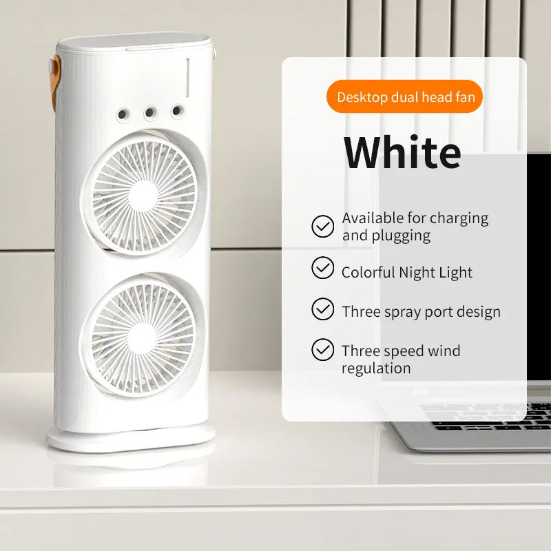 Dual Head Portable Desktop Fan With Night Light